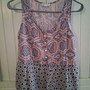 Hem & Thread Sleeveless Top with Blue and Pink Geometric Design